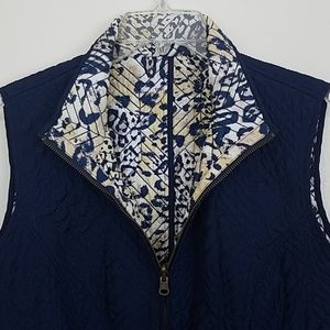 Reversible Navy Blue and White & Yellow Print Quilted Vest  M